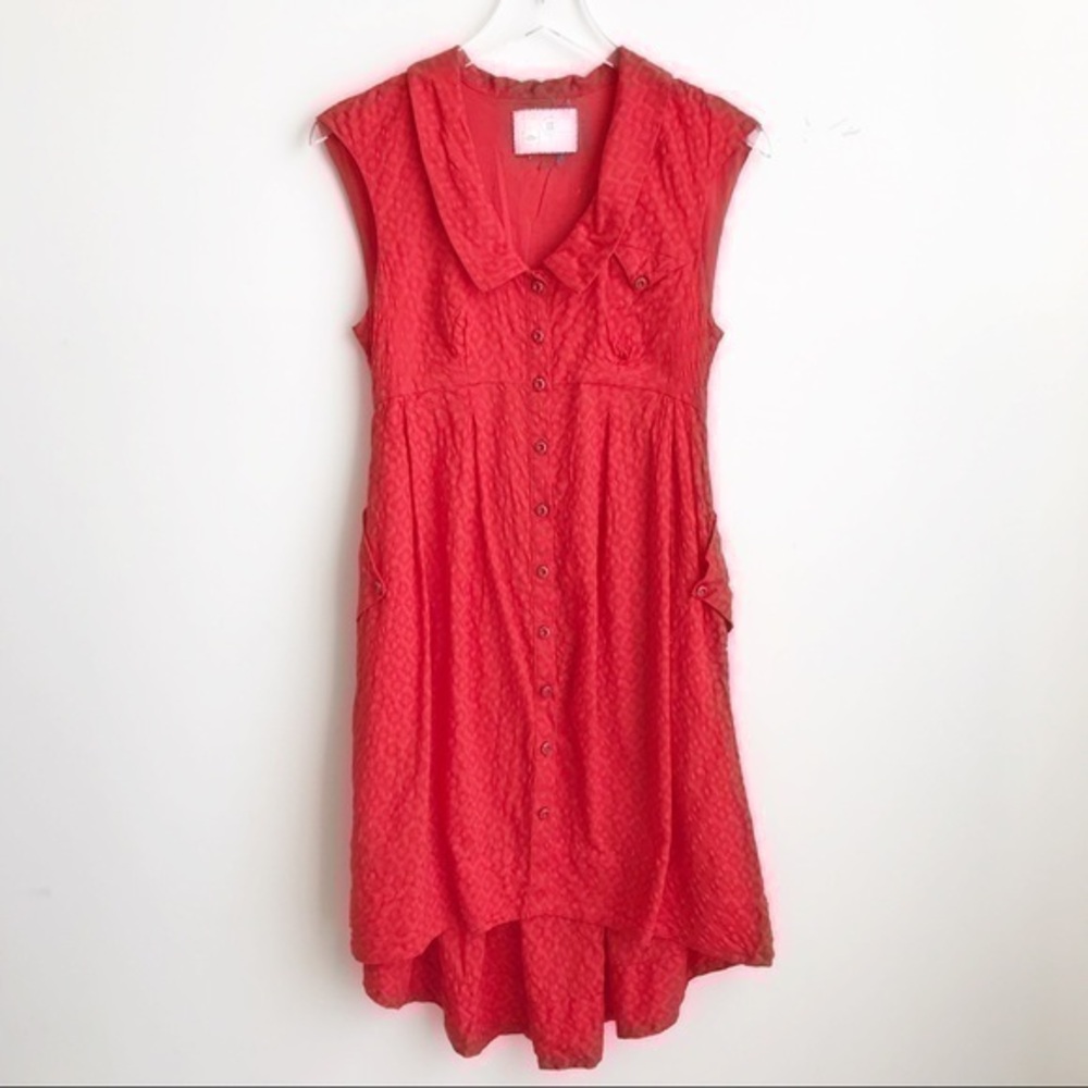 Anthropologie postage stamp high low red dress